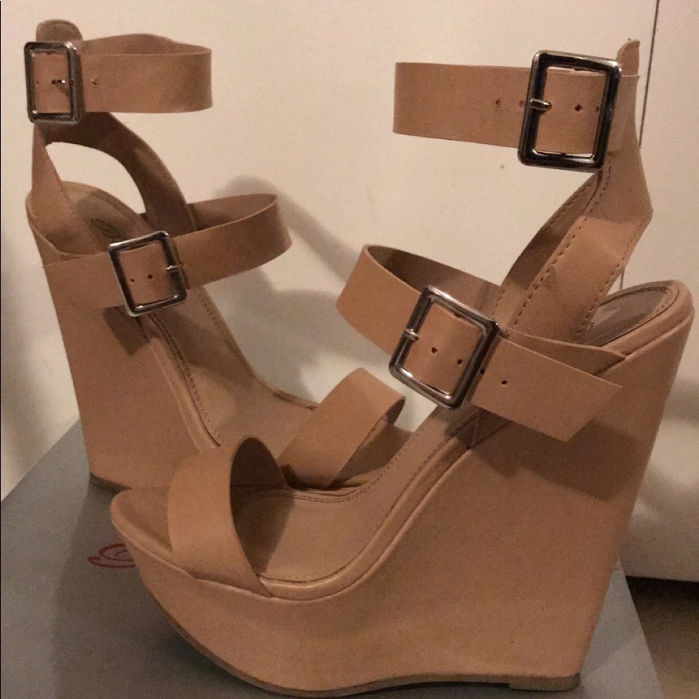 Double Strap Nude Wedges